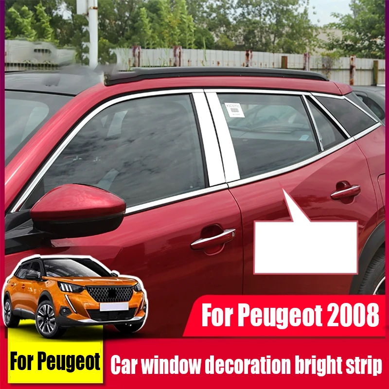 

Для Peugeot 2008 2023 2022 2021 2020 Автомобильная оконная Накладка полоса украшение окна яркая полоса из нержавеющей стали Внешнее украшение