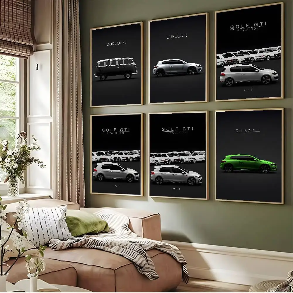 Black Cool Car Classics Retro Beetle Golf R50 VR6 Mk7 VW Poster Sticky HD Printing Hallway Wall Art Home Bedroom Room Decoration