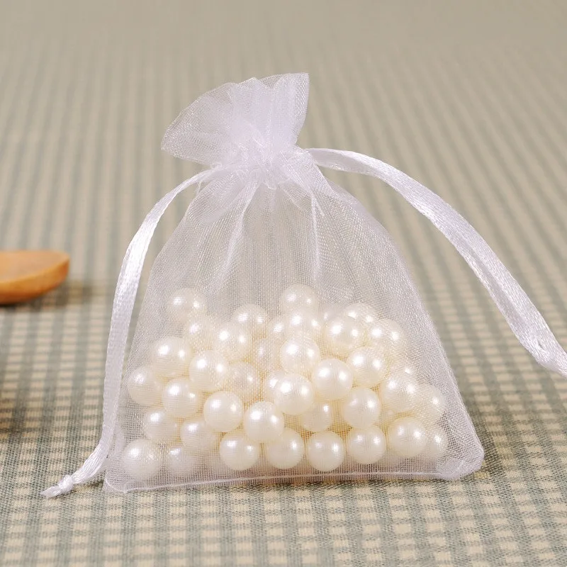 50Pcs/lot Adjustable Organza Bag 5x7cm 7x9cm 9x12cm 10x15cm Drawstring Jewelry Packaging Candy Wedding Gifts Pouches