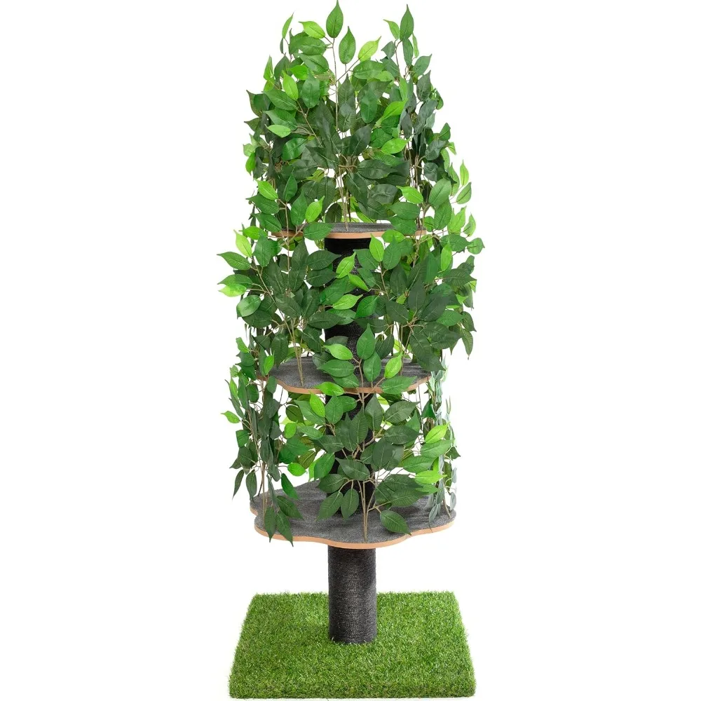 

Tree Grab Post Used for Climbing, Hiding, Sleeping, Indoor Cat Tower with Replaceable Leaves, Multi-layer