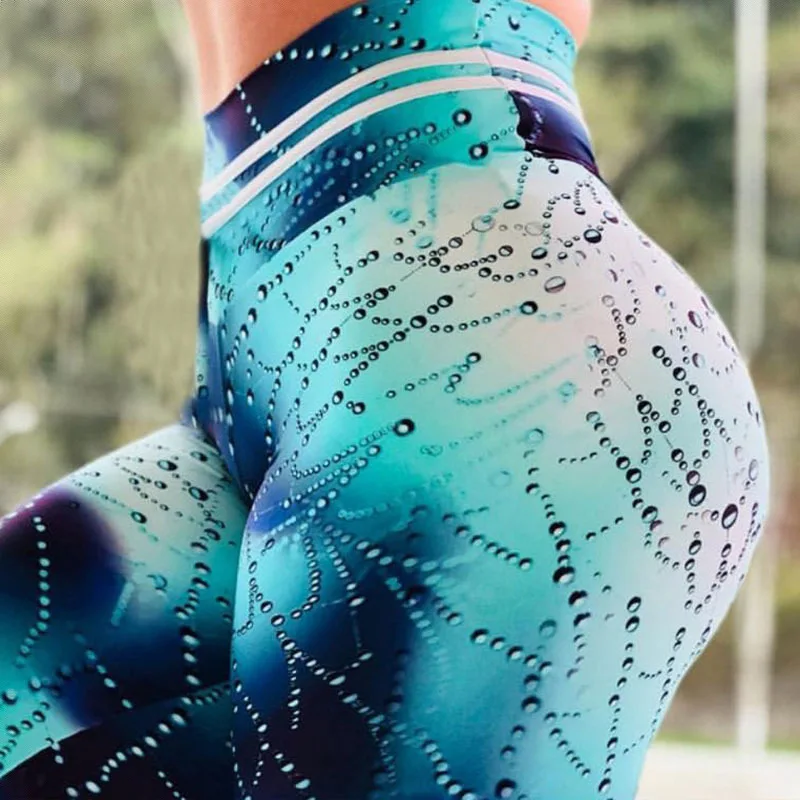 Water-Drop Sweat Beads High-Waisted Printed Leggings for Sports and Yoga