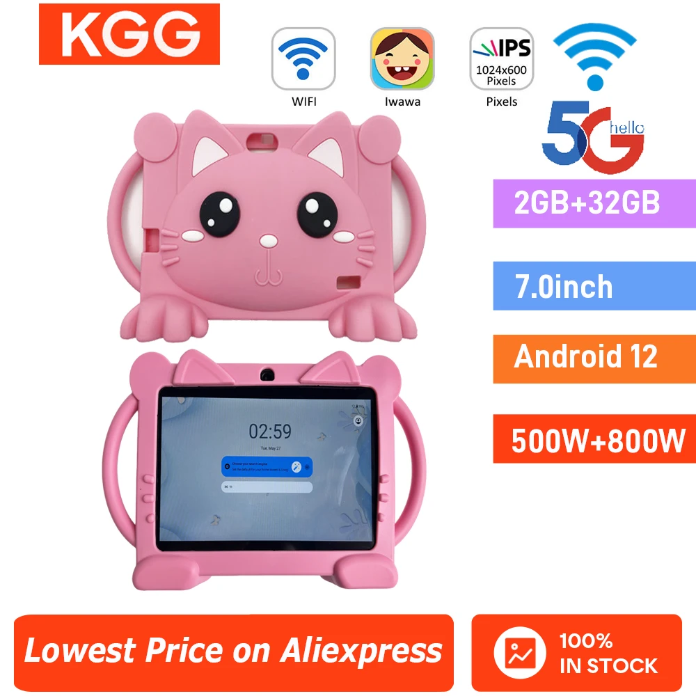 32GB Tablet Kids 7inch Android Tablet Toddler with Case 5G WiFi Bluetooth Dual Camera  Educational Learning Toys Children Gifts