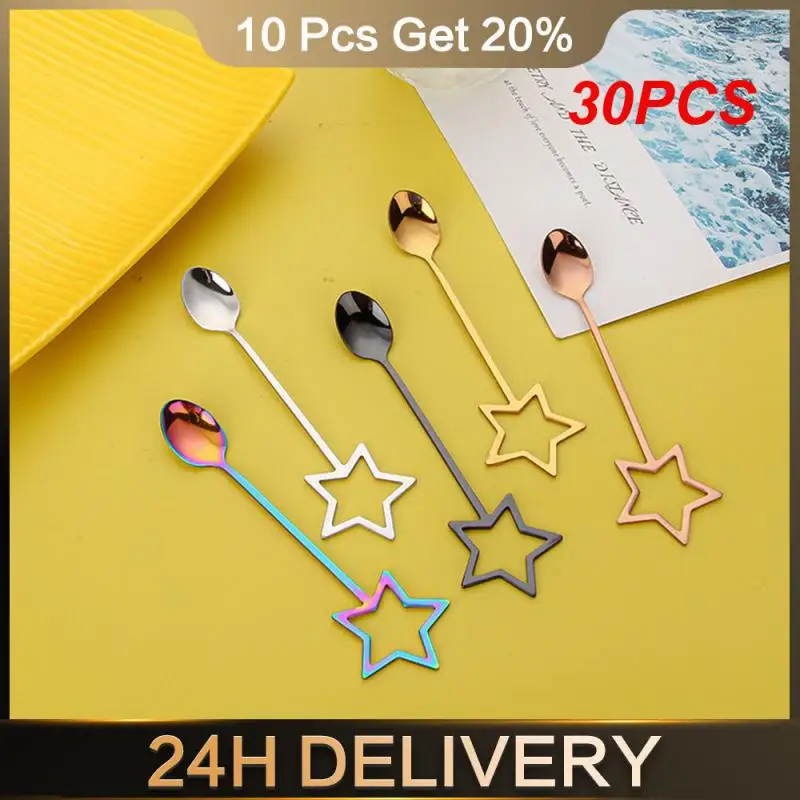 30PCS Cutlery Teaspoon Portable Stirring Coffee Spoon Kitchen Supplies Tableware Ceramic Handle Creative Stainless Steel Spoon