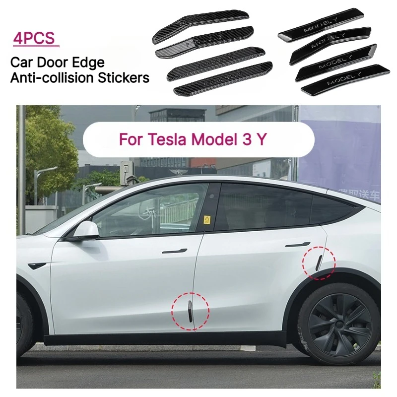 4PCS Carbon Fiber Pattern Door Protector Strip Anti-collision  Side Edge Guard For Tesla Model 3 Y 2019-2026 Sticker Accessories