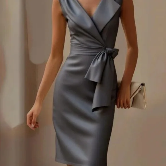 تنورة نسائية عصرية مزينة بعقدة Par Dr Ele متوسطة الخصر مع فتحة بدون علامة تجارية أوروبية ملابس غير رسمية #4