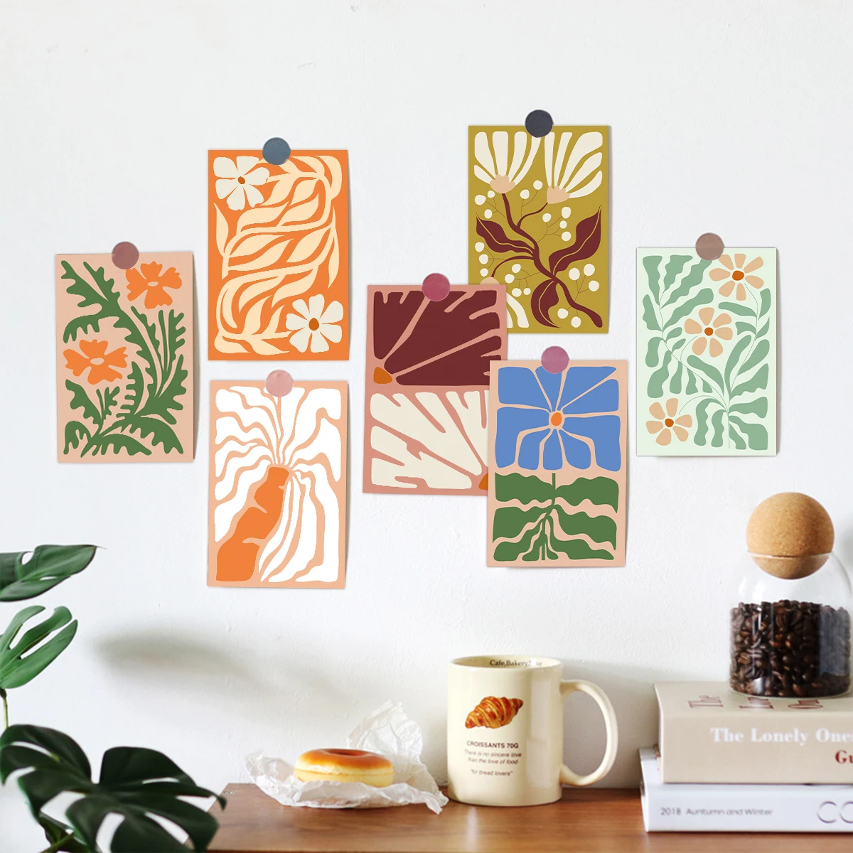 12 Stück botanische Strichzeichnungen Wandkarten mit Aufkleber, dekorative Postkarten, Geschenk für Zuhause, Büro, Wanddekoration, DIY-Fotoalbum, Sammelalbum – Detail 1
