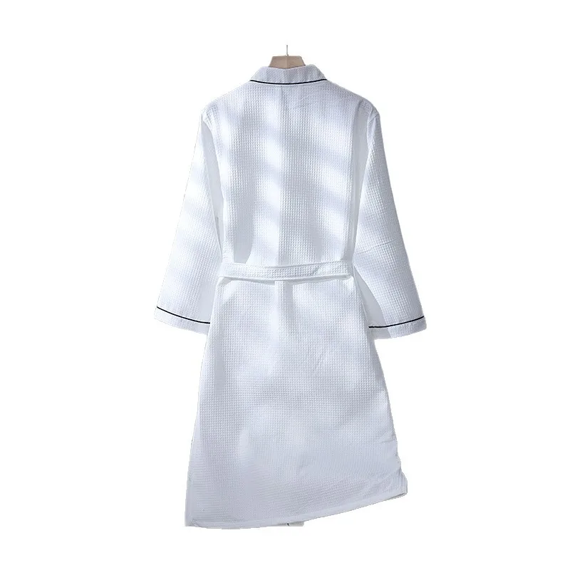 Spring And Autumn New Absorbent Bathrobe With Pockets And Belt Men And Women Sleepwear Home Clothes White Waffle Hotel Robe