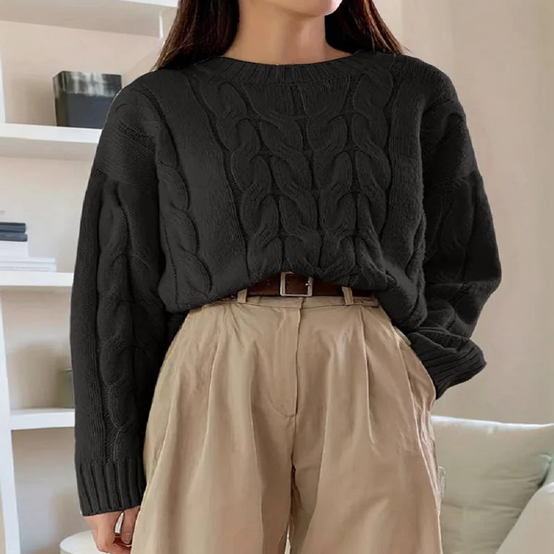 البلوزات النسائية خريف 2025 متماسكة طويلة الأكمام Crewneck المتضخم سترة البلوز ملابس فضفاضة