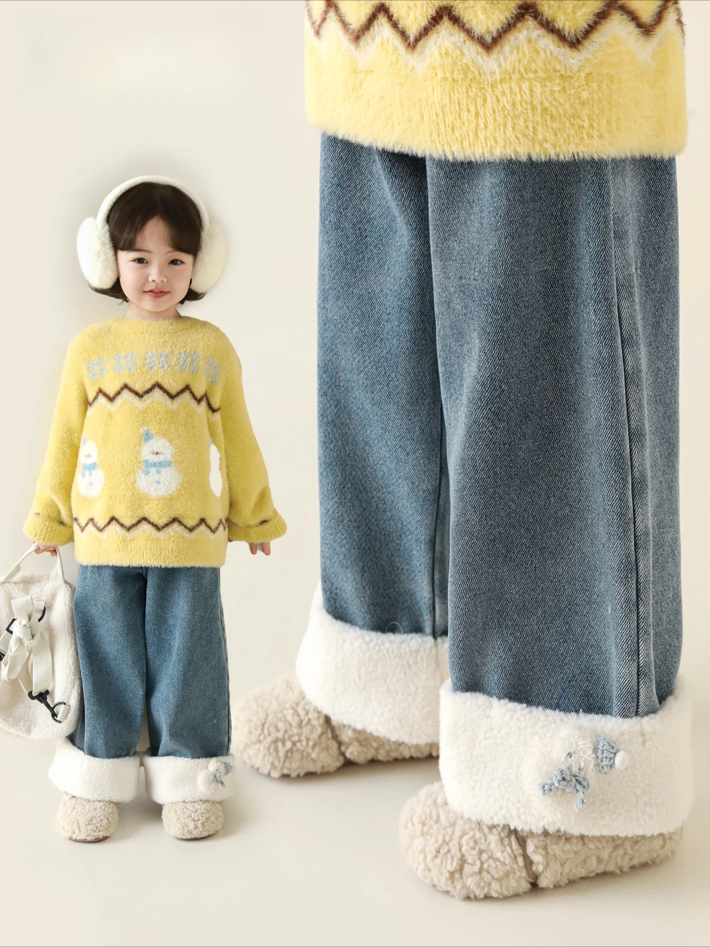 Girls Winter Jeans 2025 Straight Leg Fleece Lined Fade Resistant Thermal Casual Festive Gift Pants 1-7 Years