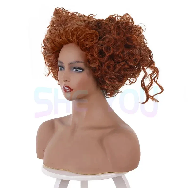 Hocus Pocus 2 كوسبلاي Winifred Sanderson على شكل قلب برتقالي مجعد شعر مستعار للهالوين كرنفال كوس الدعائم yi؛ 4