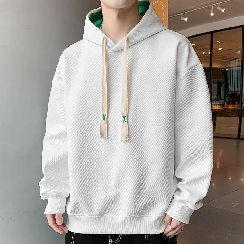 Male Clothes Hoodies Sweatshirt For Men Green Solid Hooded Loose Simple One Piece Chic Elegant Offers Overfit Autumn Warm Emo S