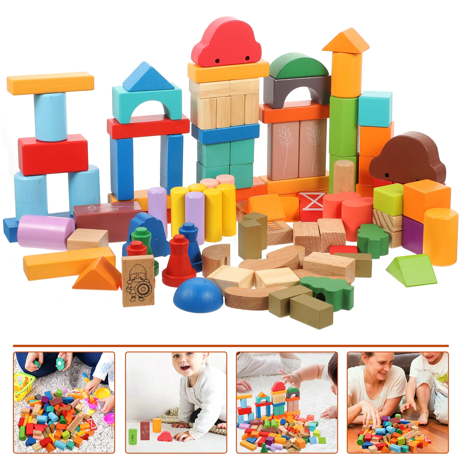 100 Pcs Educational Building Block Toys Wooden Geometric Blocks Kids Geometry Child Toddler