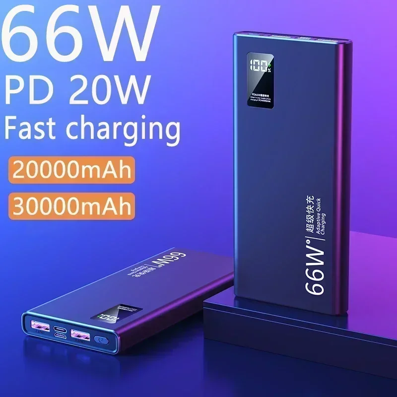 Banque d'alimentation de charge super rapide, chargeur de batterie externe, 30000mAh, 66W, 20W, PD, iPhone 15, 13, 14, Huawei, Xiaomi, Samsung