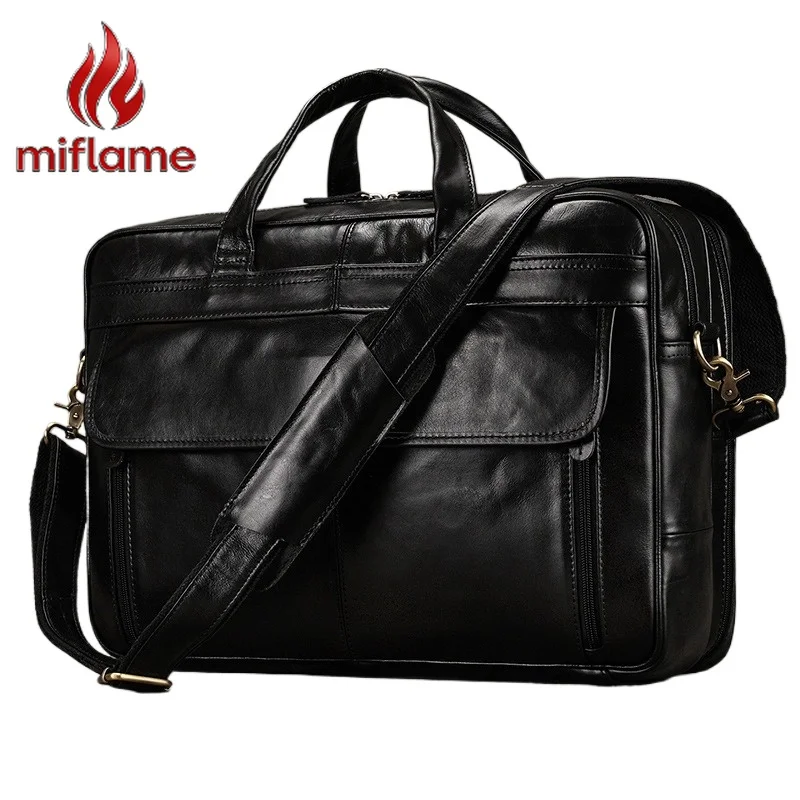 

Мужской кожаный портфель большой вместимости, черный, для ноутбука 15,6 дюймов, деловая сумка для поездок на работу, ручная/наплечная сумка-мессенджер