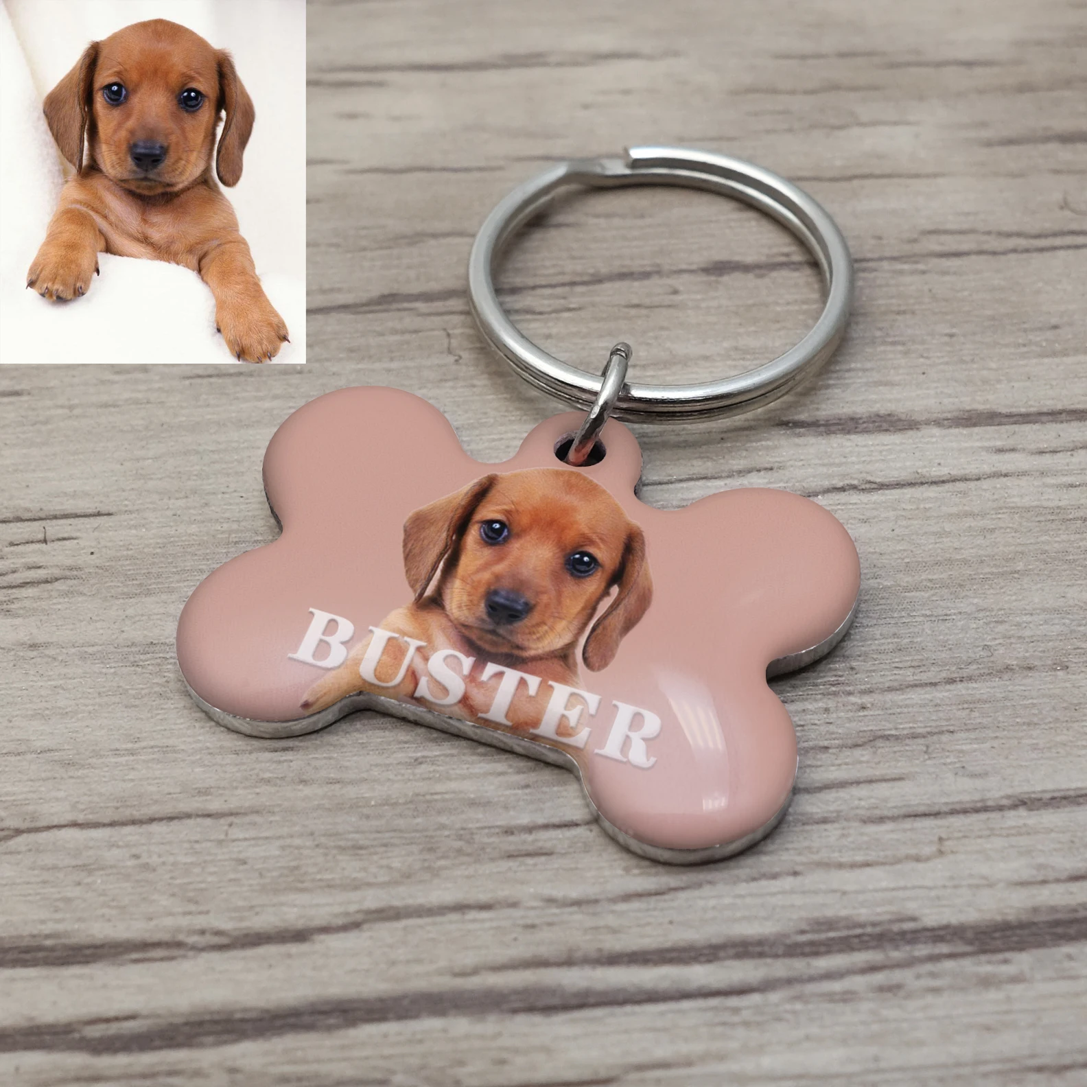 Personalized Dog Tag Custom Pet ID Tags with Your Dog Cat Photo Bone Keyring Puppy Identification Name Pendant Pet Collar Charm