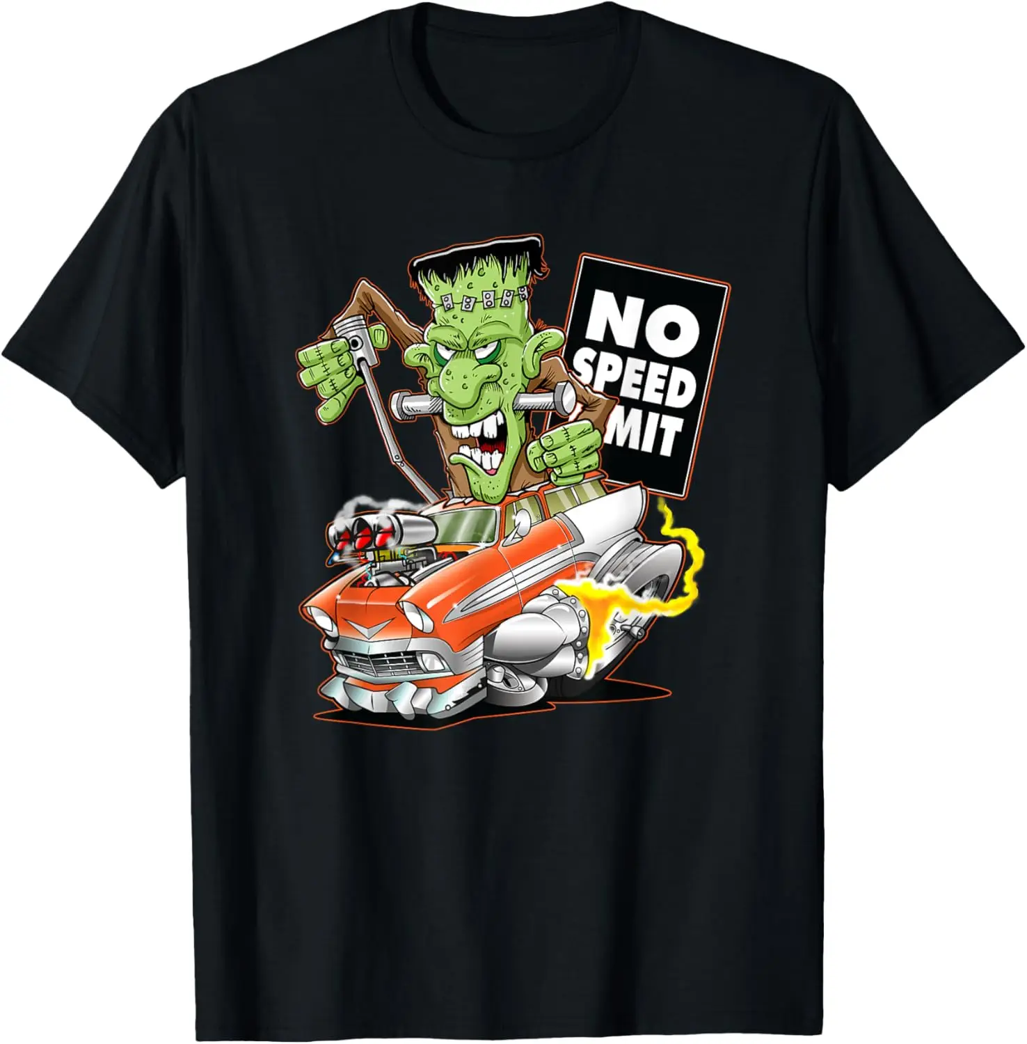 

1956 Забавная мультяшная футболка Hot Rod Monster с винтажным автомобилем