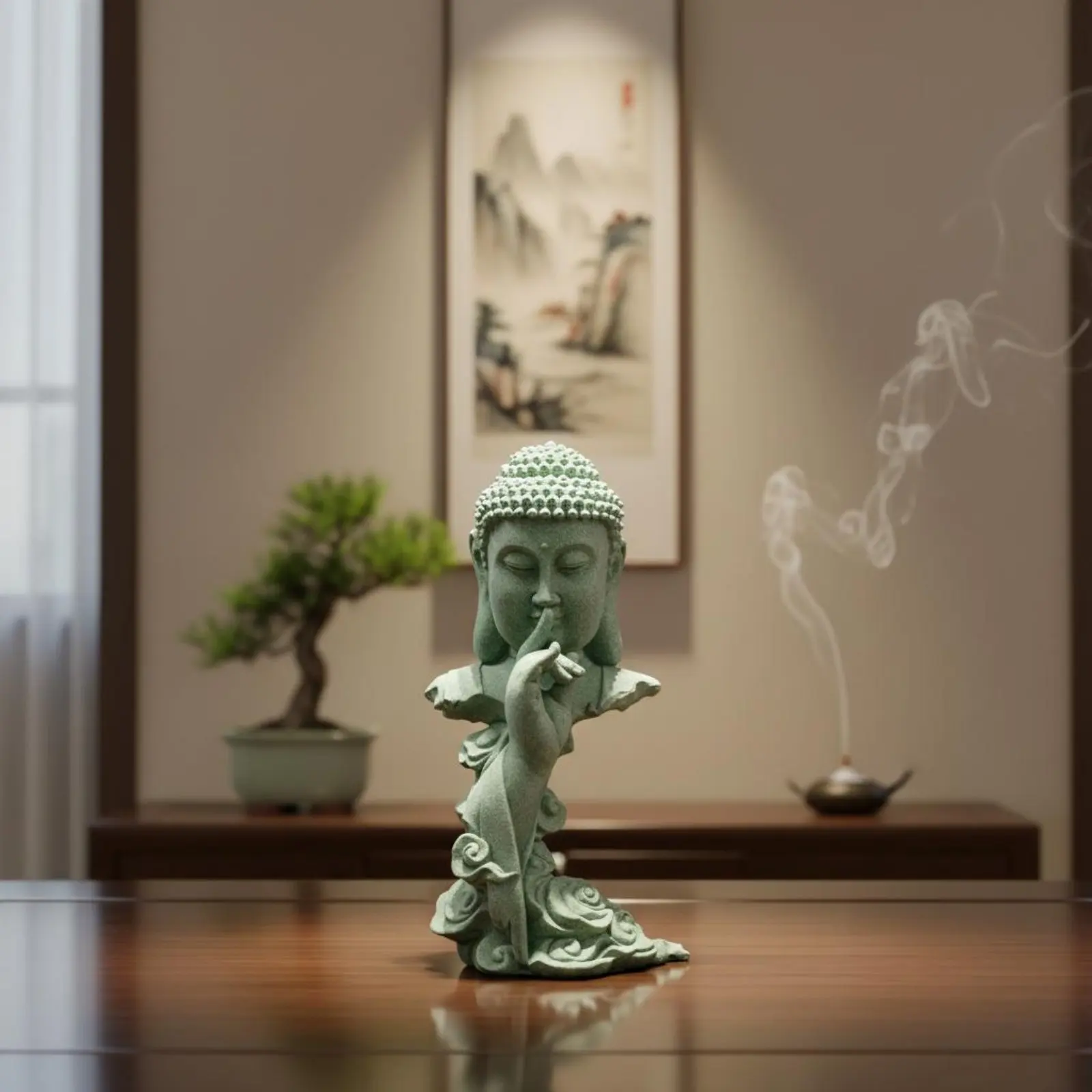 

2 Pieces Sandstone Buddha Set Gift Idea Stone-Look Buddha Statue Good Luck for Tabletop