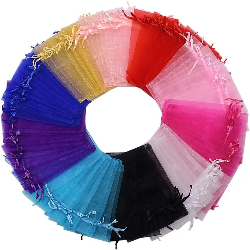 20pcs 5x7 7x9 9x12 cm Jewelry Packaging Organza Drawstring Bags Gift Pouches Necklace Packing Display Bracelet Bags Diy Making