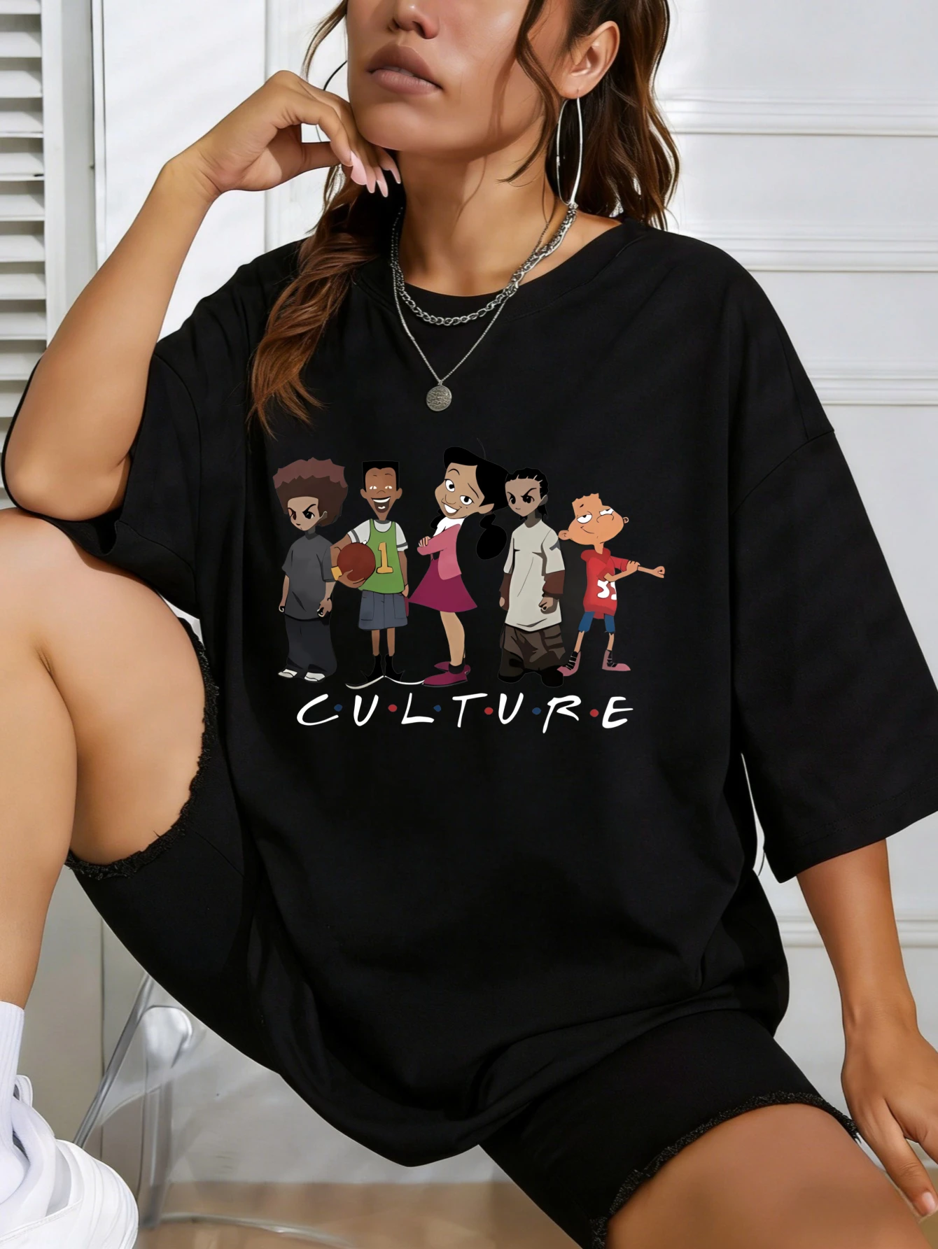 

Womens Oversized Cotton Cartoon & CULTURE Printed Short Sleeve Summer Casual Graphic Tees Gift for Her