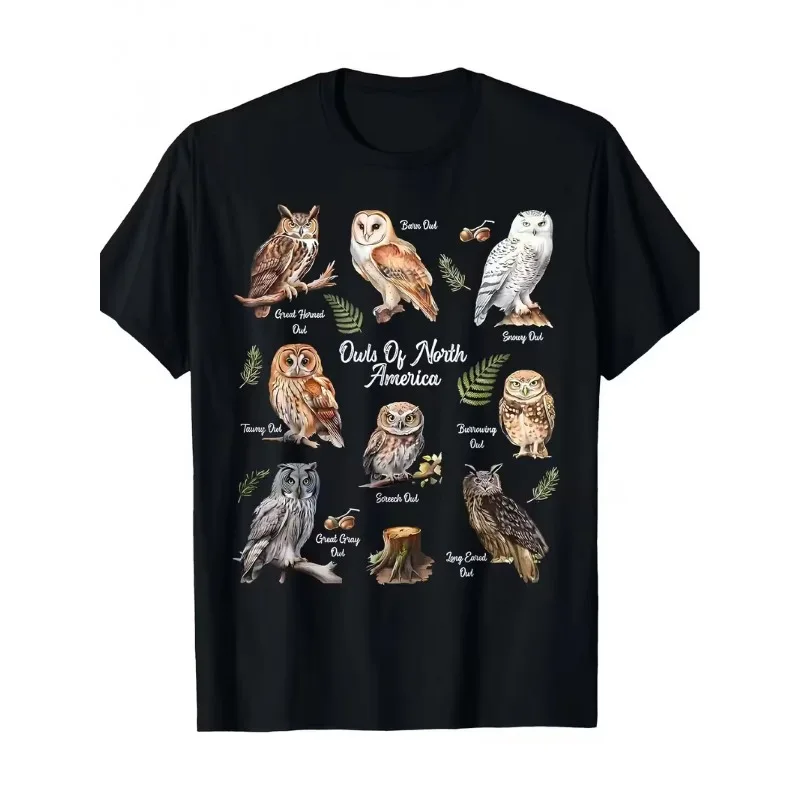Men's and Women's Owl Variety T-shirt - Bird Watching T-shirt - Summer New Casual Harajuku Style Unisex T-shirt