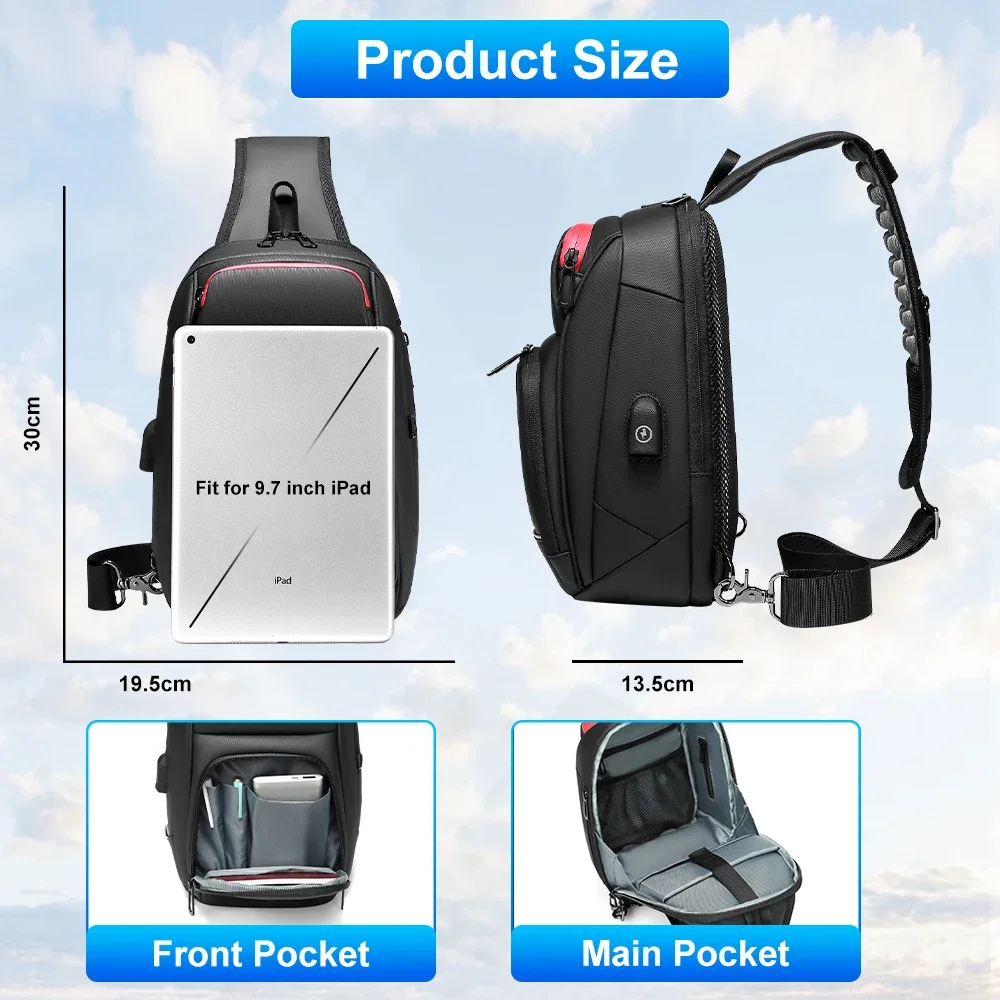 EURCOOL Men Sling Bag Waterproof and Large Capacity Fashion Chest Pack Shoulder Crossbody Bag Outdoor Portable Leisure Cross Bag