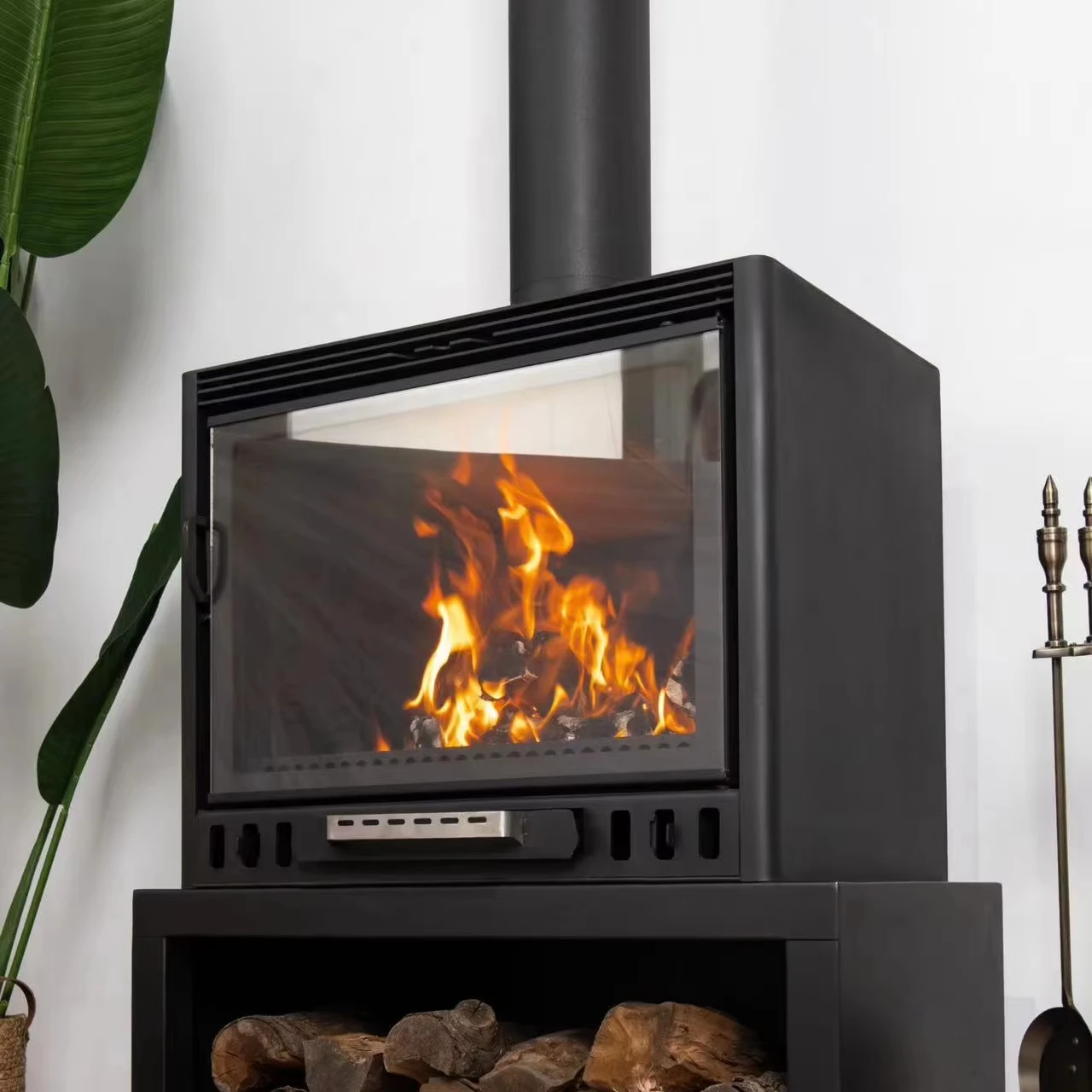 Modern Electric Wood Burning Fireplace Remote Control Steel Insert Built-In Heating Free-Standing Built-In Household Hotel