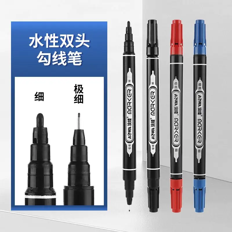 10pcs Permanent Black Line Marker Oil Small Double Headed Marker Pen Waterproof For Children's Painting 1.5/0.5 MM Tip