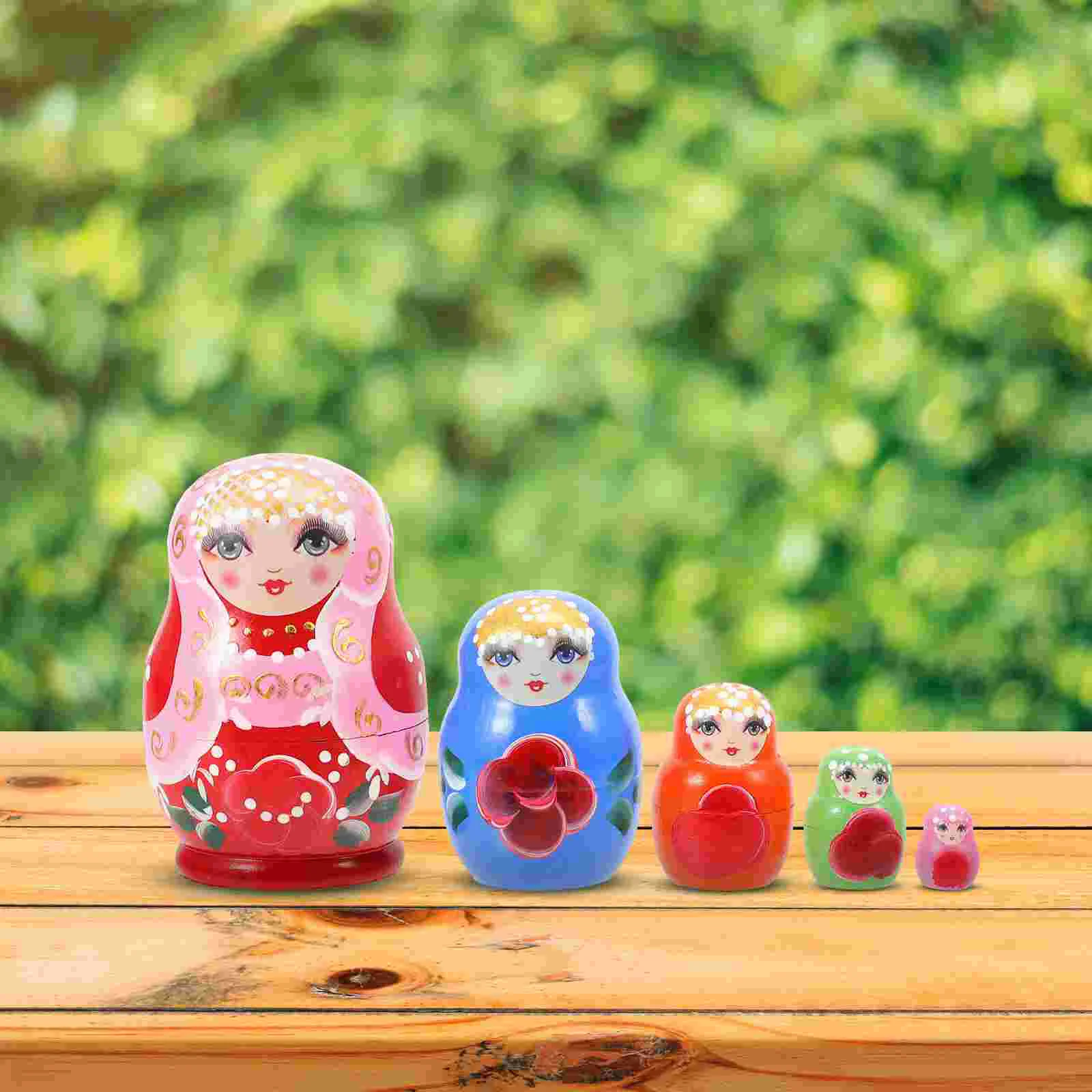 5 Pcs Puzzle Matryoshka Child Children’s Toys Russian Stacking Wooden Matryoshkas