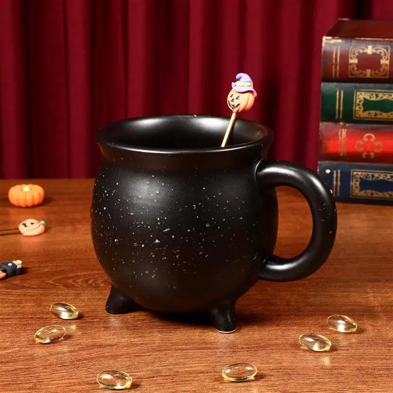 

450ML Halloween Ceramic Mug Creative Three legged Stockpot Cup Witch Jar Ceramic Coffee Mug White Halloween Gift for Home