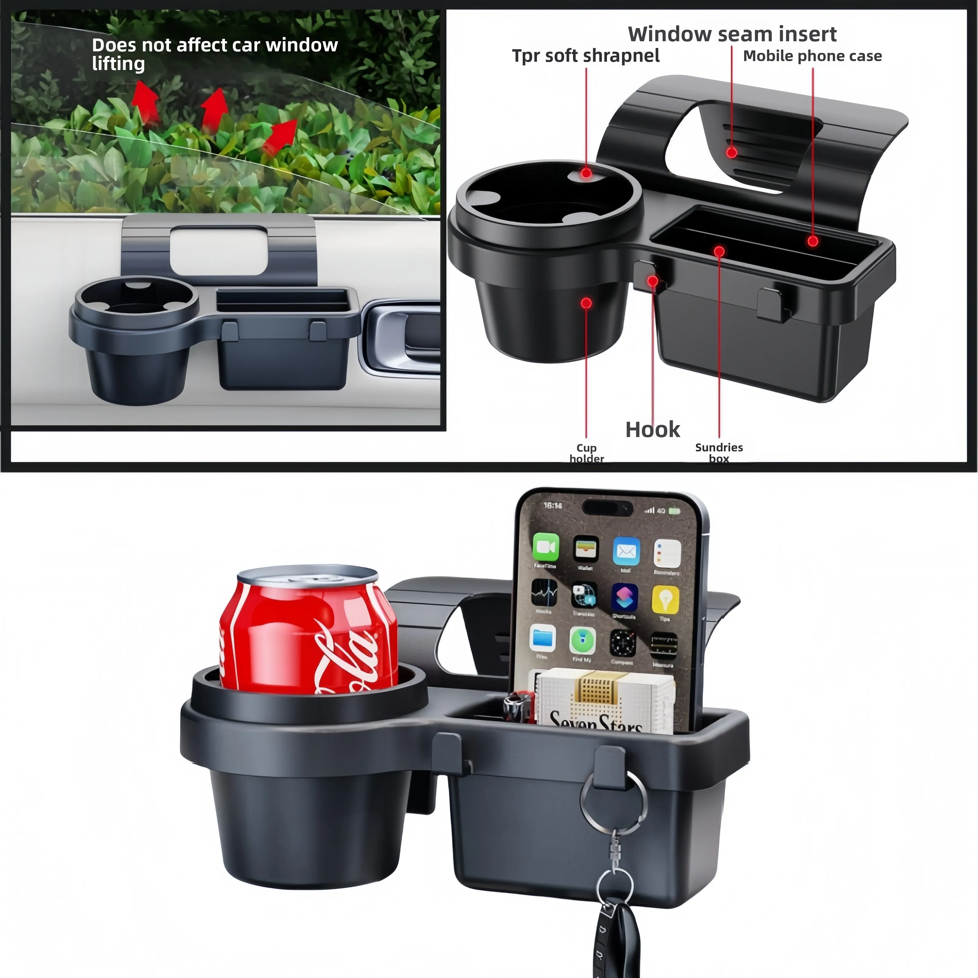 Car Cup Holder Phone Mount Organizer Auto Interior Storage Tray Door Window Pocket Rack Multifunctional Drink Bottle Accessory