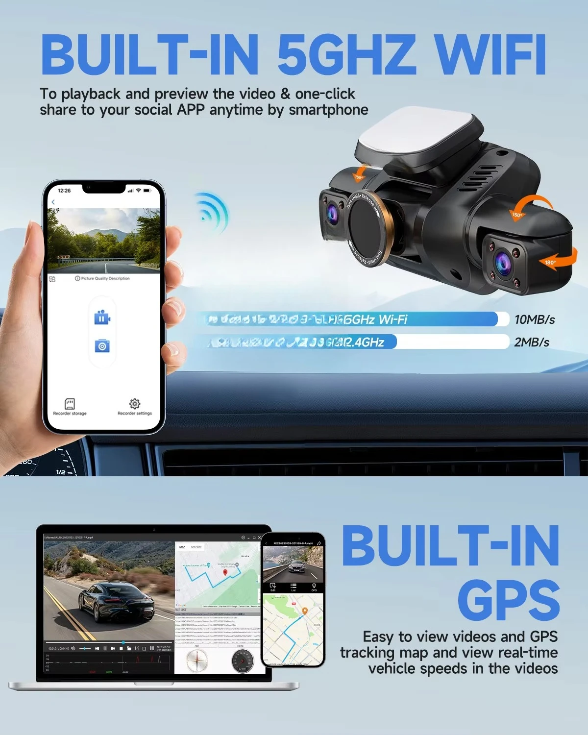 4 Channel Dashcam 4K Car Camera Dash Cam Front and Rear Car Black Box Dash Camera for Cars with 5G WiFi GPS Night Vision