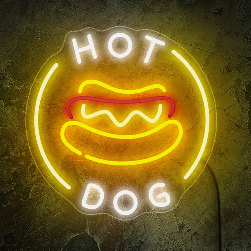 Enseigne au néon LED Hot Dog, décoration murale, magasin de restauration rapide, décoration de chambre, enseigne de confrontation à intensité variable pour restaurant, enseigne d'art de salon