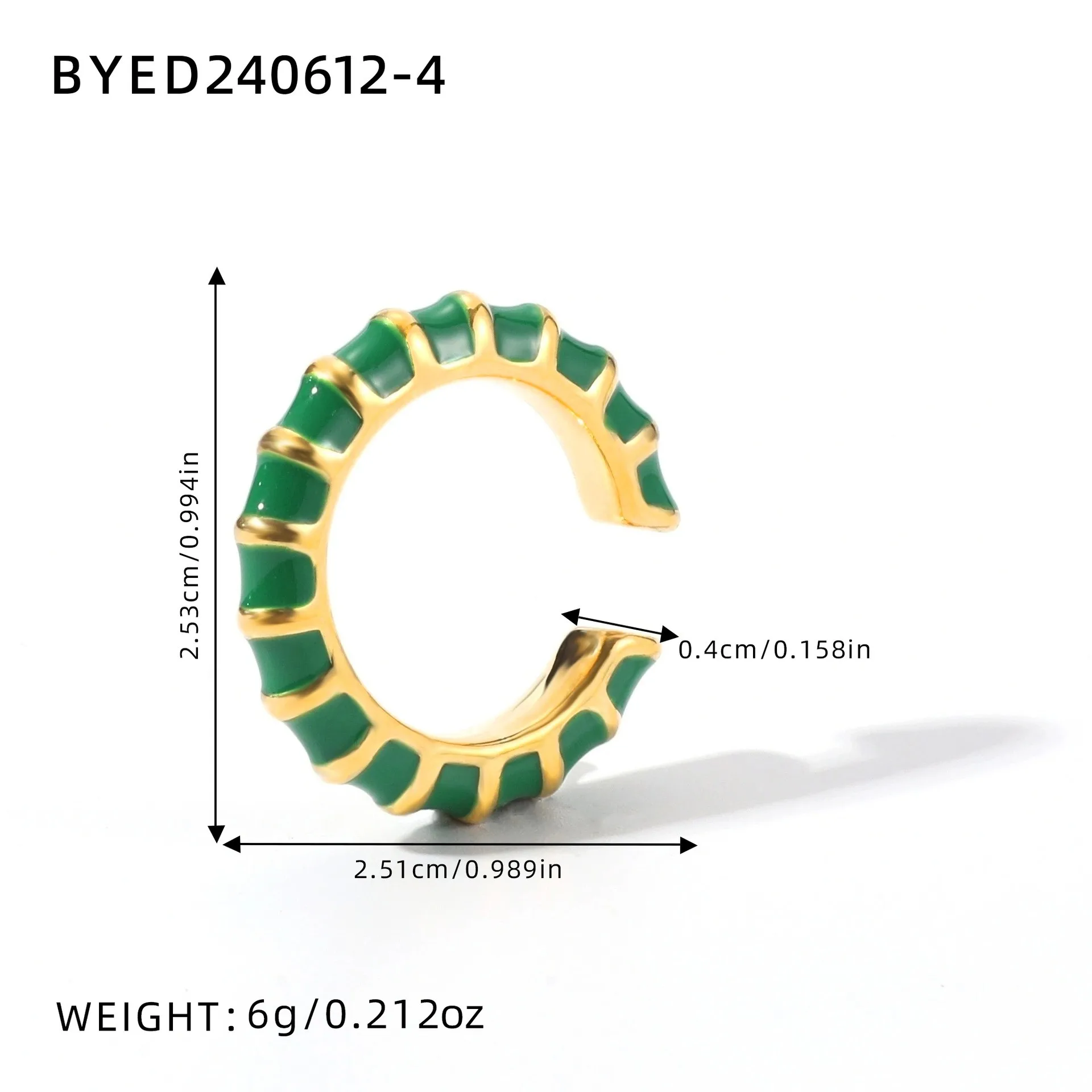 New ins style color drip oil ring stainless steel plated 18K gold color ear bone clip wheel C-type jewelry