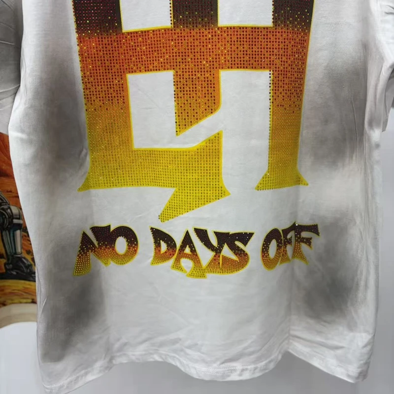 Unisex Oversize Personalisiertes Baumwoll-T-Shirt mit Retro-Wüstenroboter-Grafik für Herren, Strass-Bordüre, Verwaschener Look, Lässiges Tee-Shirt – Detail 11