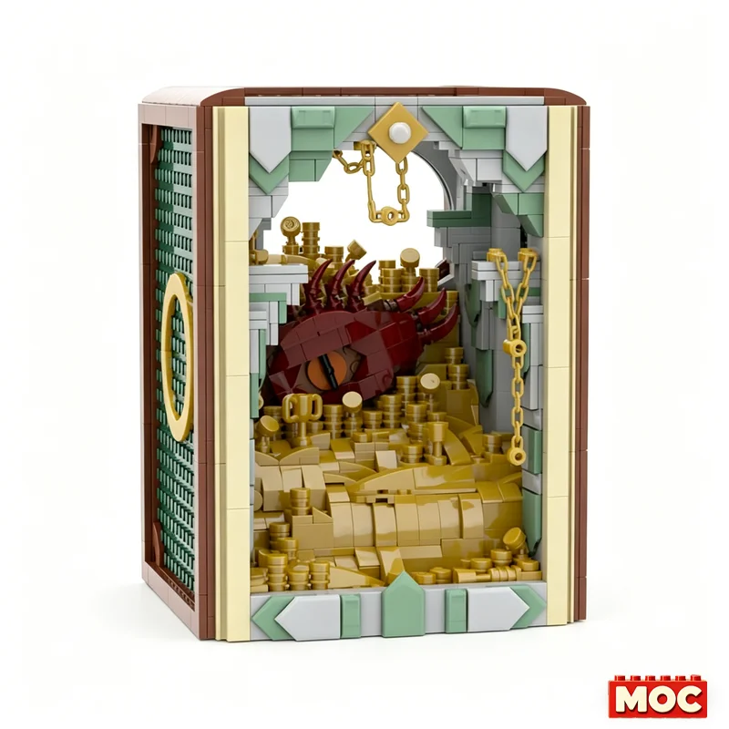 NEW 1514 Pcs Smaug Character Treasure Book Nook Diorama Custom Building Blocks Fantasy Scene Education Assembly Toy Xmas Gifts