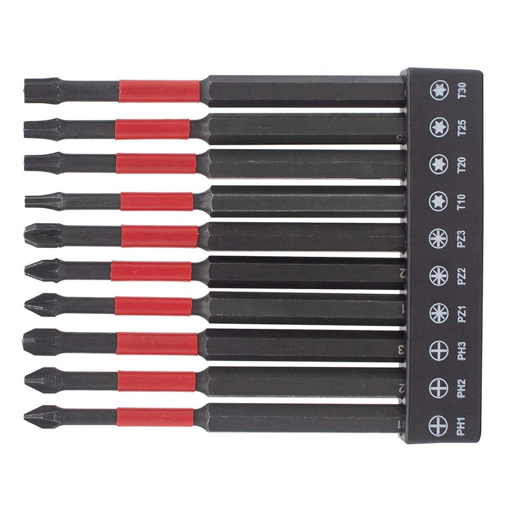 10pcs 100mm Hex Head Screwdriver Bit Set Cross For Pozidriv Magnetic 1/4