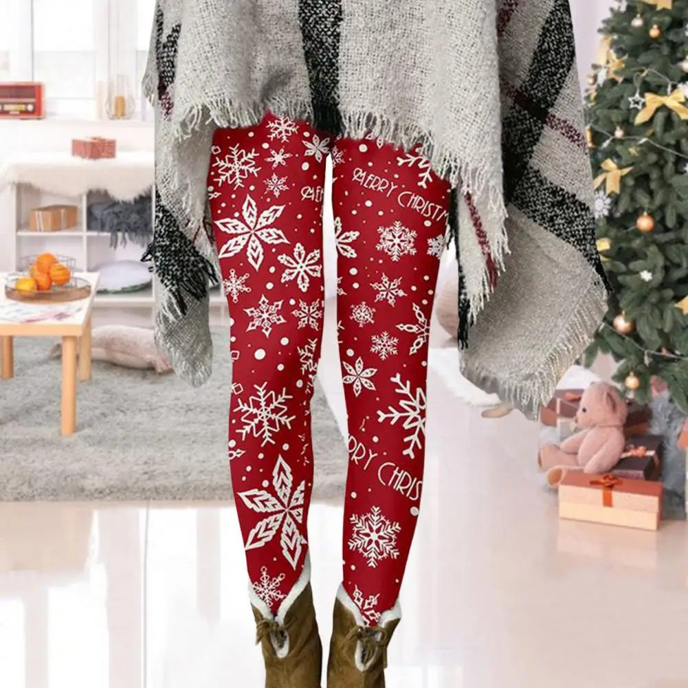 Christmas Leggings High Waist Good Elasticity Straight Bottoming Pants Autumn Winter Snowflake Elk Pattern Women Leggings