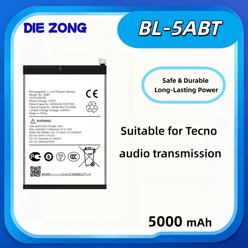 Large Capacity New BL-5ABT Is Suitable for Tecno Transsion Mobile Phone Battery 5000mah Long-lasting Battery Life Fast Shipping