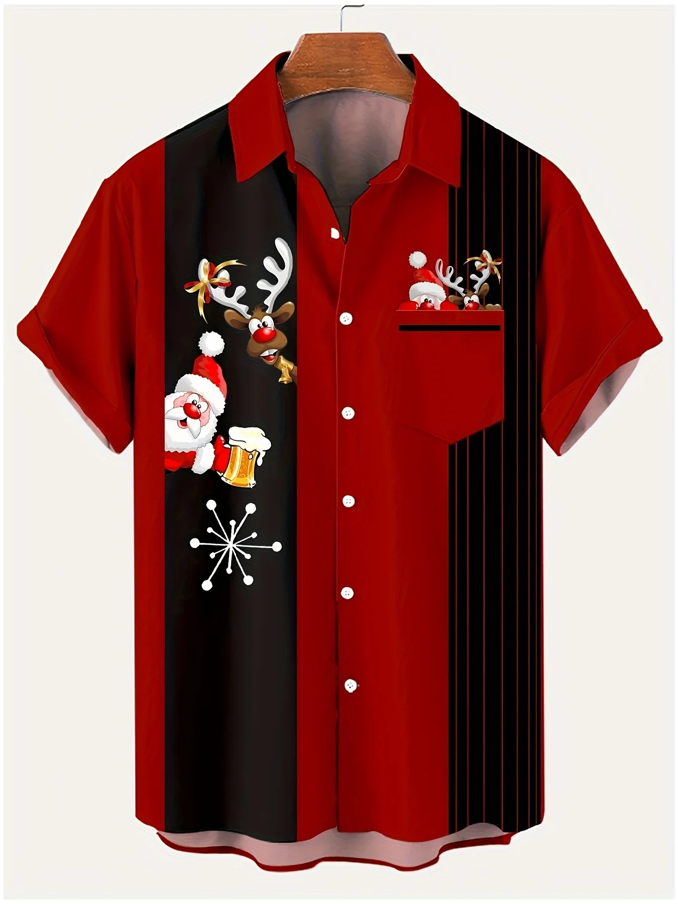 

Vintage Men's Shirt Elk Head Santa Claus 3D Print Men's Clothing Summer Casual Hawaii Beach Hawaiian Harajuku Holiday Shirts Top