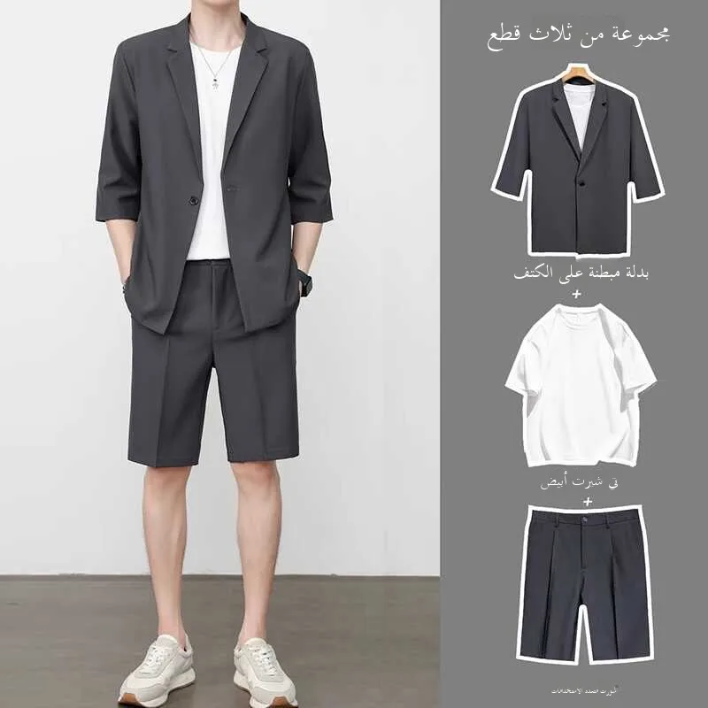 

Bla ort Sve Suit Jaet Men's Loose Drapey Casual High-End Feeling Middle Sve Western Wear Summer Youth Faion
