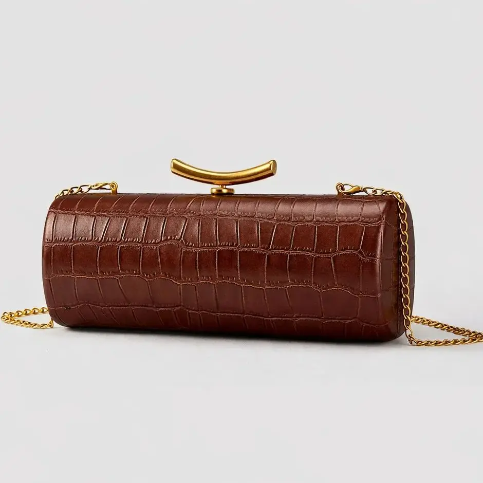 Crocodile Pattern Brand Women's Handbag Brown New Gold Chain Rectangular Bag High-end Luxury Designer Shoulder Messenger Bag
