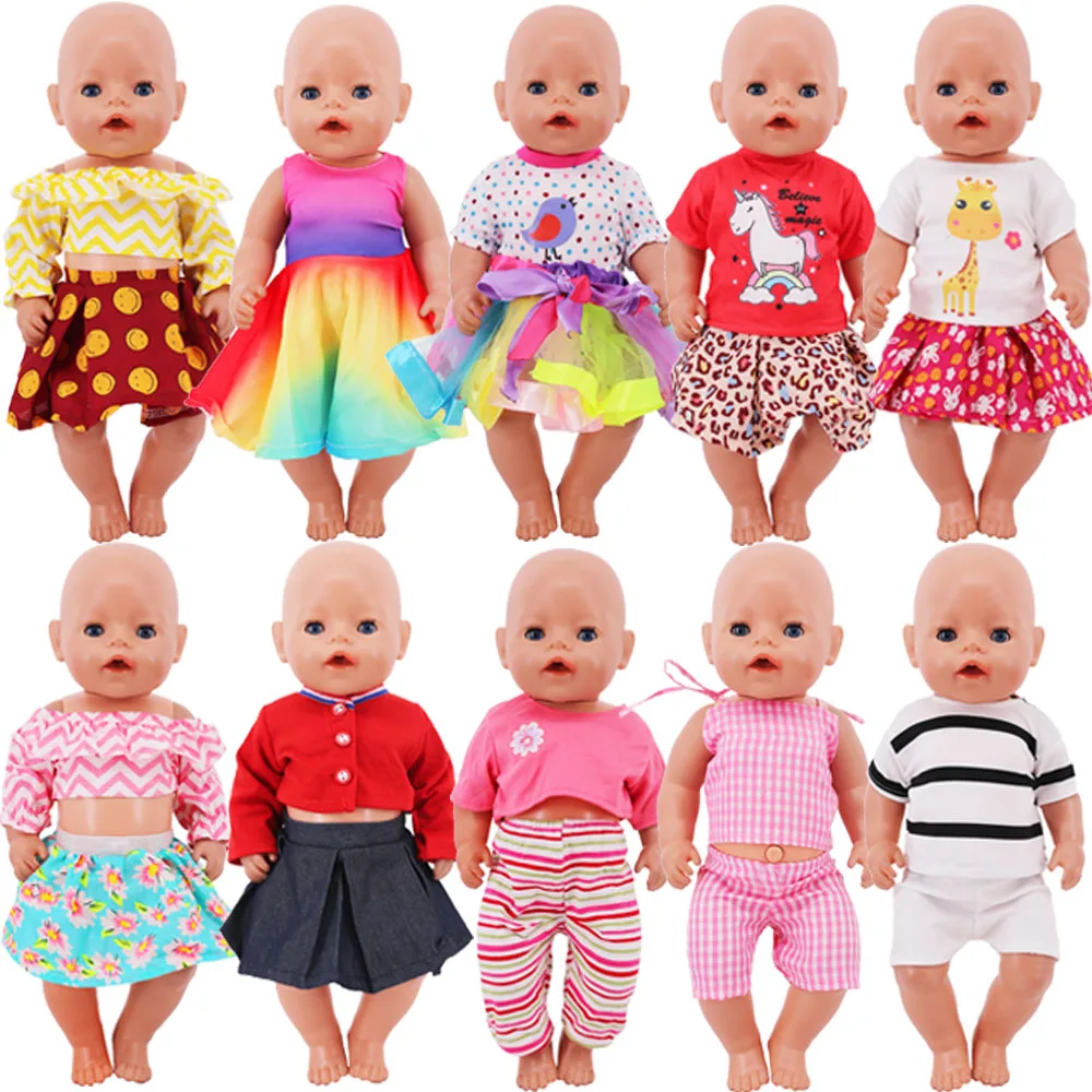 Doll Clothes Dress Top Short Skirt Pants Fit 18Inch American Doll Girls&43Cm New Reborn Baby item,Generation Baby Girl'sToy Gift