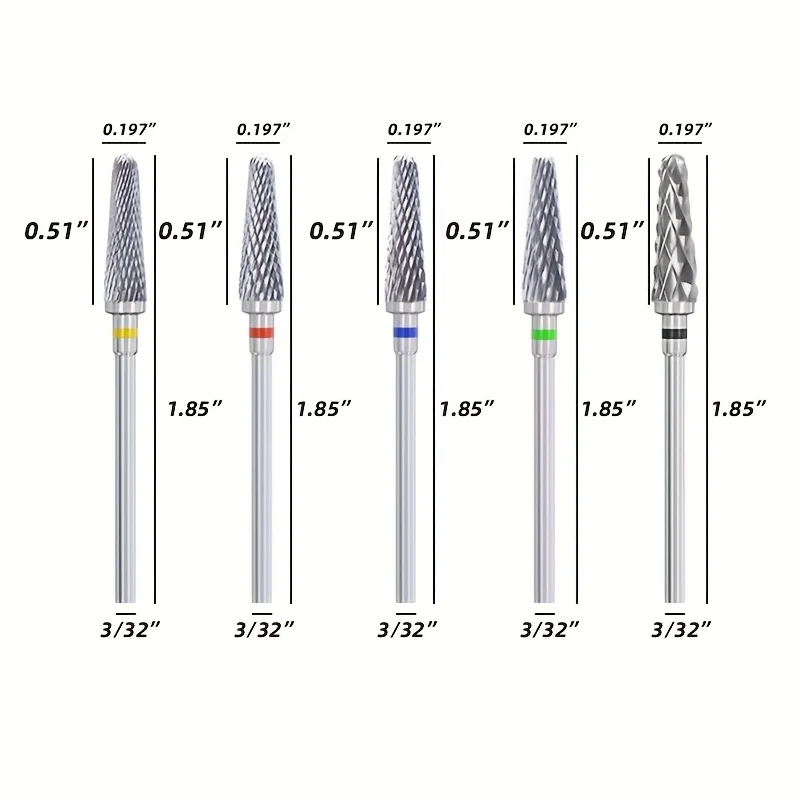 5pcs Nail Drill Bits 3/32'' -  Carbide Bit for Professional Finish, Gently Remove, Buff & Polish Gel Nails, Nail Art Pedicure Ma