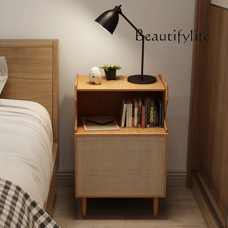 Nordic Solid Wood Bedside Table Simple Modern Multi-Functional Creative Rattan Storage Sofa Corner Cabinet