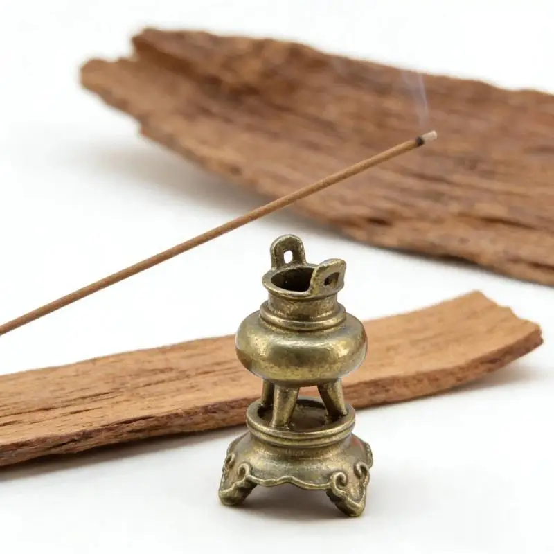 Vintage Messing Mini-Stativ-Räuchergefäß Retro Einzigartiges Ornament für Wohnzimmer Schreibtisch Aromatherapie-Geschenk – Detail 5