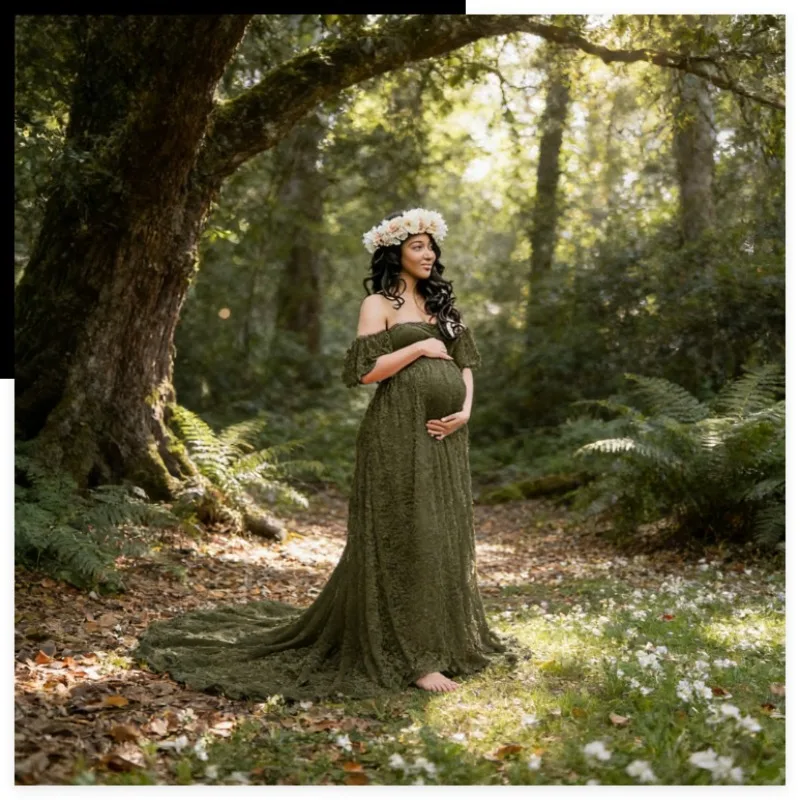 

Кружевное платье макси для беременных с развевающимися рукавами, платье со шлейфом и короткими рукавами для фотографии, платье для беременных