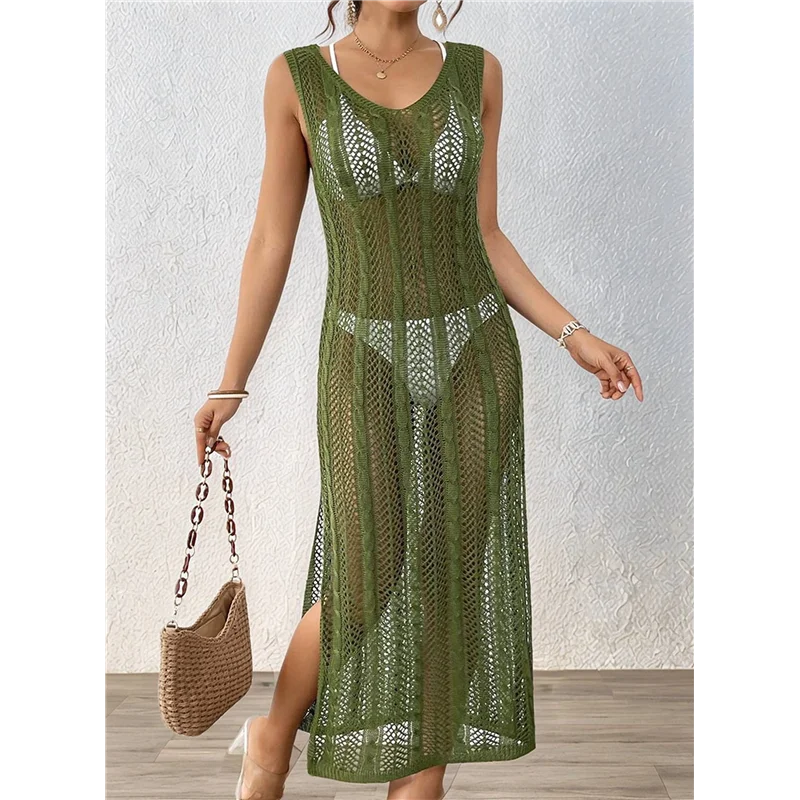 【Party-Decoration】Vacation Cut-Out V-Neck Fashion Suspender Side Slit Beach Dress