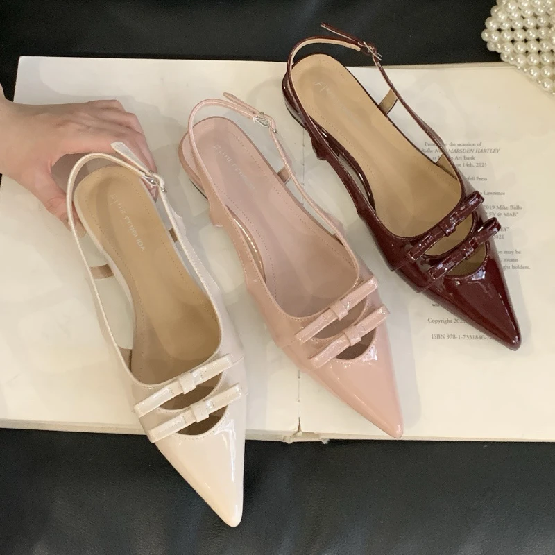 

Fashion Butterfly-Knot Pointed Toe Pumps Sandals Women Low Heel Shallow Comfort Footwear Female Elegant Dress Shoes Ladies