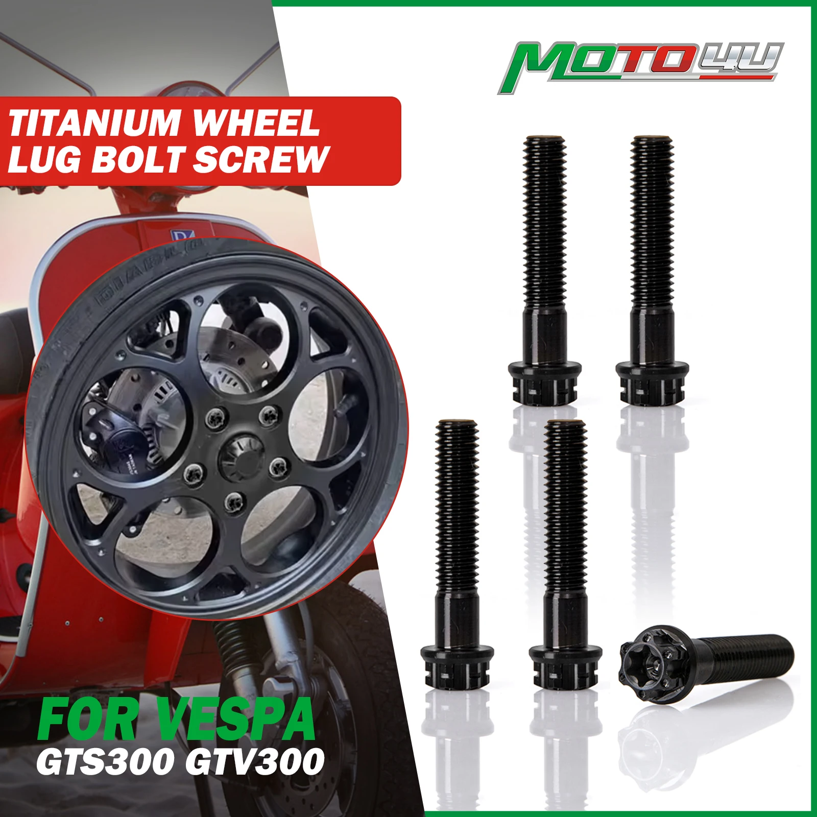 1 conjunto de parafuso de roda de titânio para scooter, 5 peças, acessórios hexagonais para motocicleta para gts300 gtv300 gts 300