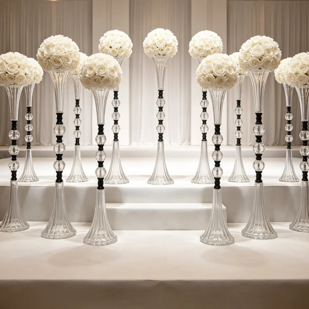 

10pcs)60-90cm New table Clear Tall Black Gold Acrylic acrylic Crystal Wedding Christmas Centerpiece Candelabra Heat-Resistant